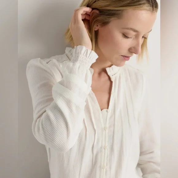 Quince Organic Cotton Peasant Blouse L - Picture 4 of 14